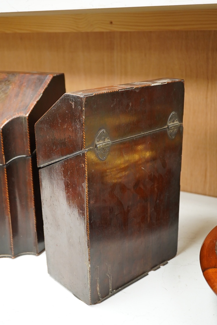 A pair of George III mahogany knife boxes, one with original interior, 34.5cm